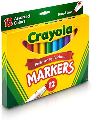 Crayola® Broad Line Markers, Assorted Classic and Bright Colors, Box of 12 Crayola