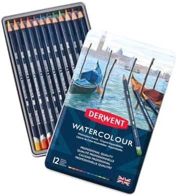 Derwent Colored Pencils, Watercolour, Water Color Pencils, Drawing, Art, Metal Tin, 12 Count (32881) Derwent