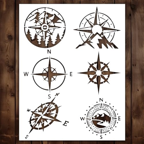 Трафарет компаса | многоразовый морской трафарет для рисования на дереве, стенах и ткани, 8,5"x11" Generic