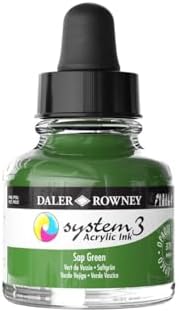 Daler-Rowney System3 Acrylic Ink Bottle Sap Green 29.5ml - Versatile Acrylic Ink for Artists and Students - Opaque Calligraphy Ink for Drawing Illustrating Airbrushing Dip Pen Ink and More Daler Rowney