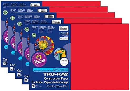 Tru-Ray® Construction Paper, Festive Red, 12" x 18", 50 Sheets Per Pack, 5 Packs Tru-Ray