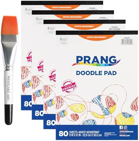 Westlake Art Prang Doodle Paper Pad, 9" X 12" Premium White Drawing Sheets, 80 Count - Bundled with Watercolor Paint Brush, Acid-Free Archival Quality, Eco-Friendly Sketchbook for All Age (Pack of 4) Westlake art