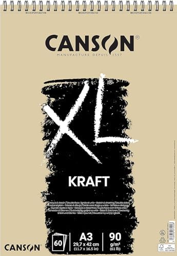 Canson 400039142 XL Kraft Ribbed Sketch Pad 90 g/m² 60 Sheets per Pad Spiral on The Short Side 297 x 432 mm Light Brown Canson