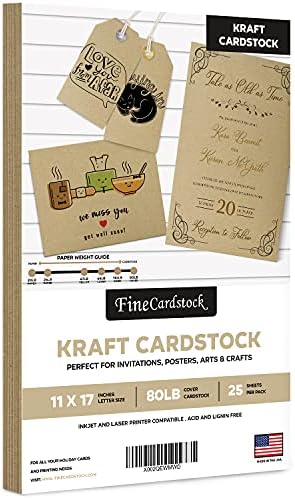 Brown Kraft Cardstock Paper, Heavyweight 11 x 17" Card Stock for Business Greeting Cards & Invitations, Gift Tags, Art & Crafts and More! | 80lb (216gsm) Cover | 25 per Pack S Superfine Printing