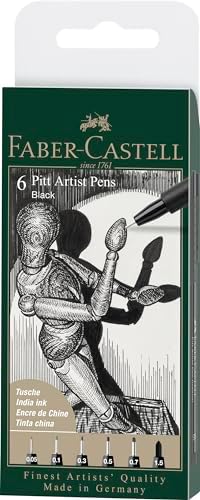 Faber-Castell F167116 Pitt Artist Pen Wallet of 6 with Assorted Tips - Black Faber-Castell