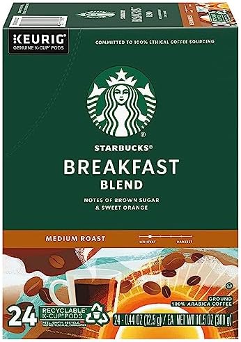 Starbucks K-Cup Coffee Pods—Dark Roast Coffee—Roast for Keurig Brewers—100% Arabica— Essentially for Southern Basics (Breakfast Blend) Starbucks