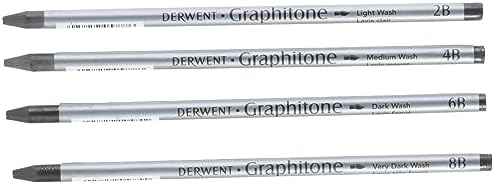 Derwent Watersoluble Graphitone Pencils, Fine Point, Black, 4 Pencils per Pack (34304) Derwent