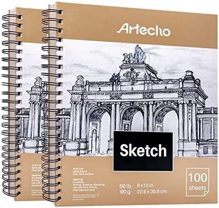 Скетчбуки Artecho 23 x 30 см, 100 листов 90 г/м², упаковка из 2 штук, спиральный, с жесткой обложкой, без кислоты Artecho