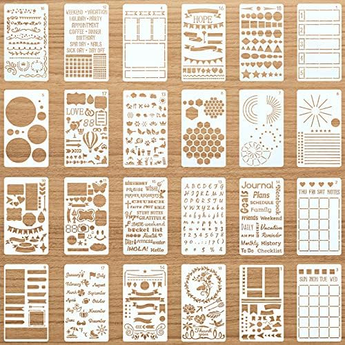 Zonon 24 Pieces Journal Stencils 4x7 Inch Planner DIY Drawing Template for Journals Supplies Kit Daily Weekly Monthly Calendars Notebook Productivity Scrapbook Lists, Letters, Numbers, Habit Zonon