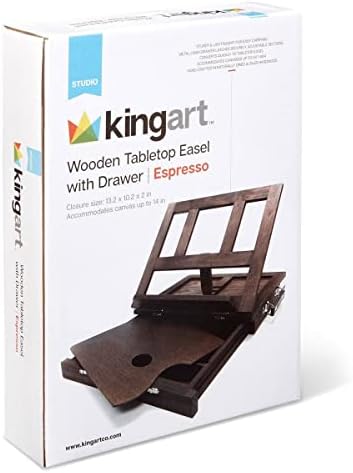 KINGART 704 Adjustable Wood Espresso Stained Desk Table Easel with Storage Drawer, Paint Palette, Portable Wooden Artist Desktop, Painting, Drawing Sketching Book StandE Kingart