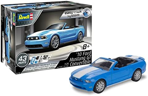 Level 2 Easy-Click 2010 Ford Mustang GT Convertible Blue 1/25 Scale Model by Revell Revell