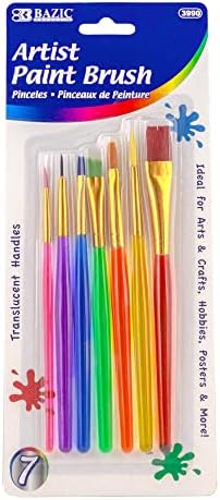 BAZIC Paint Brushes Set Nylon Bristle Brush, Flat Round Angled Paintbrushes for Acrylic Oil Watercolor Gouache Art Painting (7/Pack), 1-Pack Bazic Products