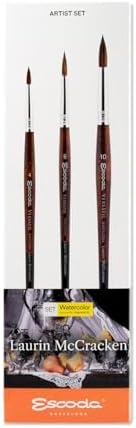 Escoda Signature Series Artist Watercolor Brush Set, Laurin Mccracken Set #1, Versatil Synthetic Kolinsky, Size (Round) 4, 6, 10 Escoda