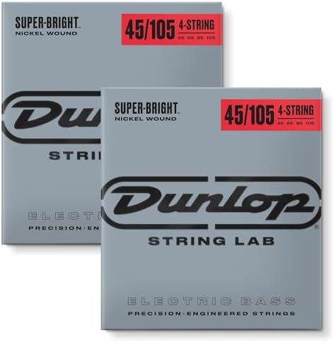 Dunlop DBSBN45105 Super Bright Bass Strings, Nickel Wound, Medium, .045–.105, 4 Strings/Set (2 Pack) Briskdrop