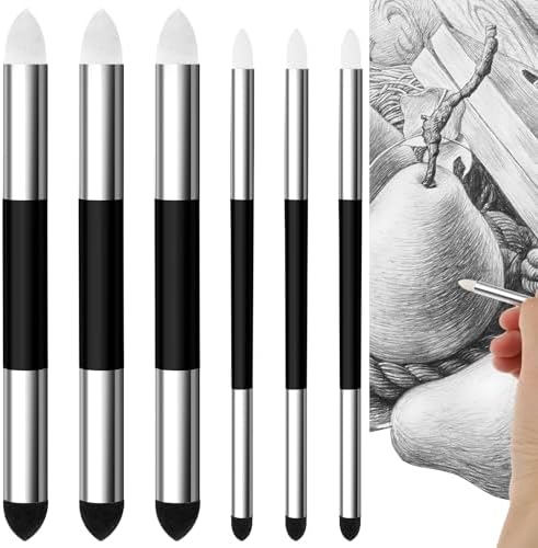 6pcs Artist Blending Sponge Pen, Double Headed Rubbing Sponge Brush Professional Sketching Sponge Brushes for Crafts Drawing Art Foam Blender Tool for School Students Beginners Supplies Jiyin