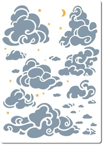 GORGECRAFT 21 * 30cm Cloud Star Moon Stencil Designs Large Cloud Wall Templates Reusable Hollow Out Drawing Sign Square Stencil for Painting on Wood Wall Scrapbooking Card Floor DIY Home Crafts Gorgecraft