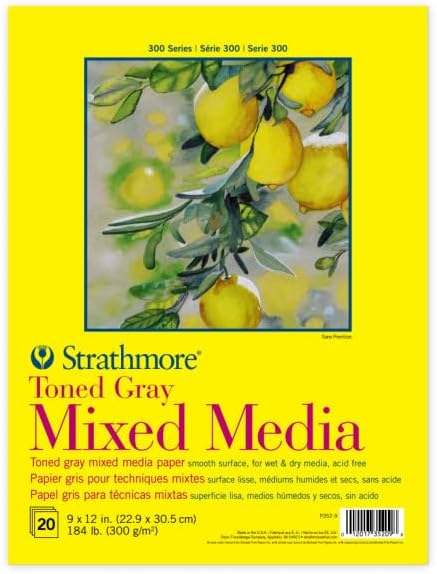 Strathmore 300 Series Mixed Media Pad, Toned Gray, Tape Binding, 184lb (300gsm), 20 Sheet, 9x12 inch, 1 Count Strathmore