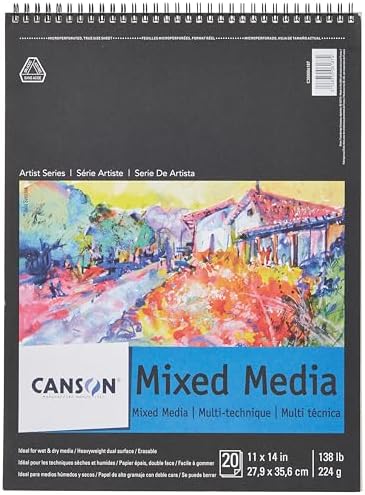 Canson Artist Series Mixed Media Paper, Wirebound Pad, 11x14 inches, 20 Sheets (138lb/224g) - Artist Paper for Adults and Students - Watercolor, Gouache, Graphite, Ink, Pencil, Marker Canson