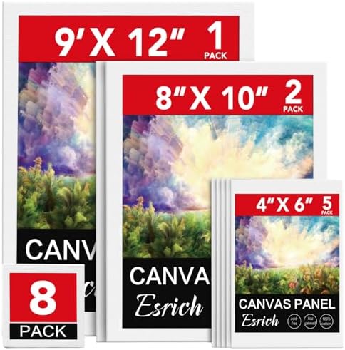 ESRICH Canvases for Painting 8Pack Painting Canvas with 9x12,8x10,4x6,Canvas Panels for Oil Paint,Watercolor,Acrylic Paint,Gouache and Tempera. ESRICH