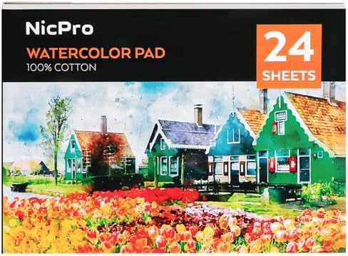 Nicpro Watercolor Paper Pad, A5 (8.3"x5.8"), 24 Sheets,140lb(300gsm), 100% Cotton Painting Paper Cold Press Acid-Free Water Color Drawing for Adults & Students Art Supplies for Gouache, Mixed Media Nicpro