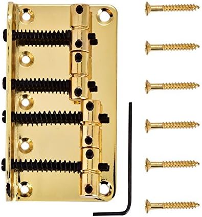 Dilwe 4-string Bass Guitar Bridge, Metal Guitar Bridge Replacement Parts for Electric Bass Guitar(Golden) Dilwe