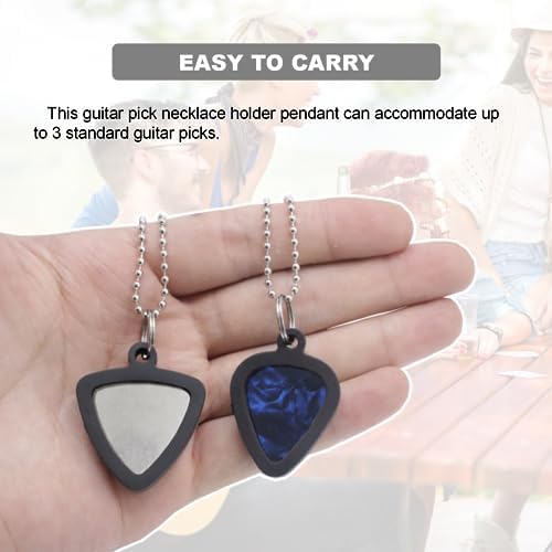 Set of 2 Rubber Guitar Pick Holder Necklace with Stainless Steel & Colorful Celluloid Picks, Guitar Picks Storage Necklace Ideal for Electric Guitar, Bass, Ukulele Players Cheerock