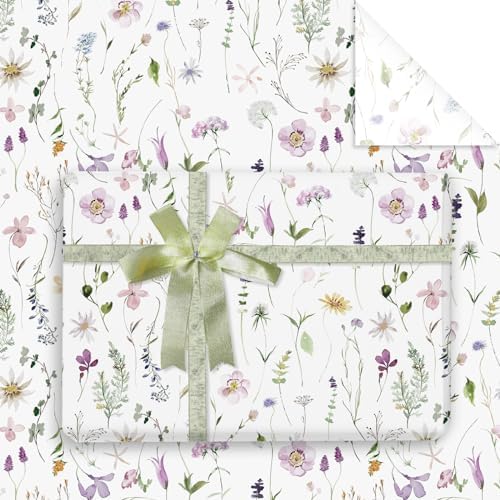 JarThenaAMCS 6 Sheet Floral Wrapping Paper -Not Roll- Watercolor Wildflower Gift Wrap Paper Folded Flat Large Art Paper for DIY Crafts Gift Wrapping, 27.6 x 39.4 Inch JarThenaAMCS