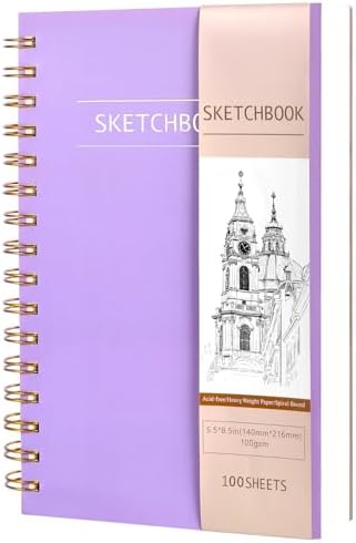 100 Sheets Small Sketchbook for Drawing, Hardcover Spiral Bound Sketch Pad 5.5 x 8.5 in, Art Sketch Book for Kids(68lb/100gsm), Drawing Notebook for Beginners Artists, Ideal for Gifts, Christmas Prudiut