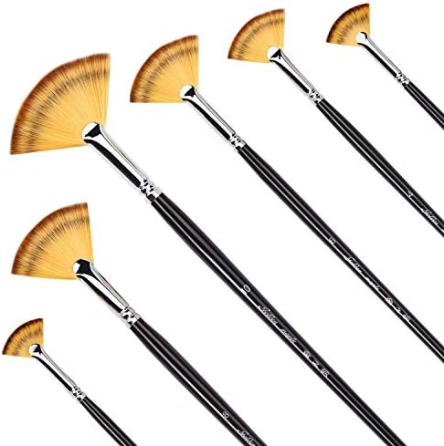 Artist Fan Paint Brushes Set 6pcs - Golden Maple Soft Anti-Shedding Nylon Hair Wood Long Handle Paint Brush Set for Acrylic Watercolor Oil Gouche Painting Golden maple