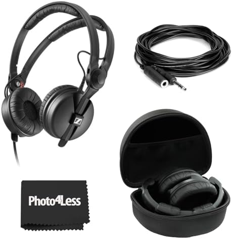 Sennheiser Pro Audio HD 25 Professional DJ Headphone - Black, Bundle with Headphone Case, Headphone Extension Cable - 10 feet, Cleaning Cloth Sennheiser