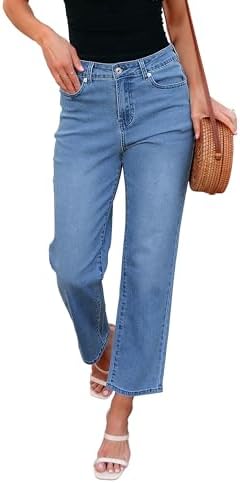 luvamia Straight Leg Jeans for Women High Waisted Trendy Cropped Stretchy Denim Pants Ankle Mom Jeans Work Trouser Jeans Luvamia