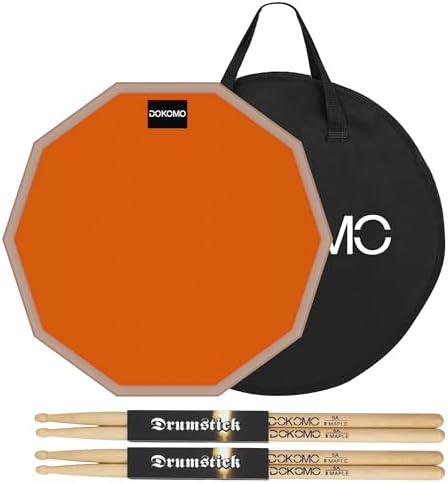 Drum Practice Pad, 12-Inch Silent Drum Pad Set with 5A Maple Drum Sticks (2 Pairs), 2-Sided Silent Practice Pad Kit with Carrying Bag (Black) Dokomo