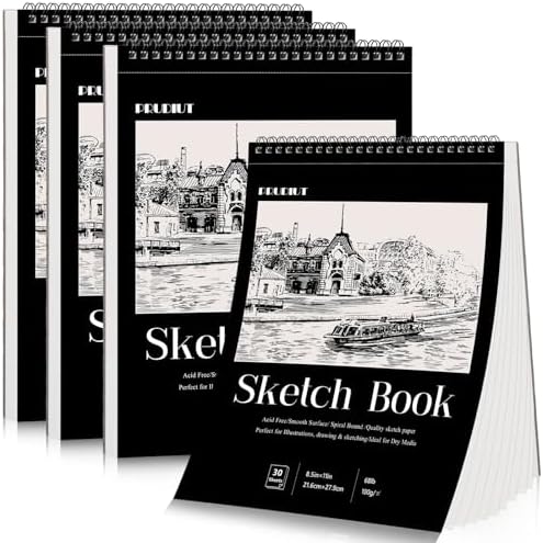 4 Pack Sketch Book, 8.5 x 11Inch Sketchbook, 68lb/100gsm Top Spiral Bound Sketch Pad, Acid Free Art Supplies Drawing Painting Sketching Paper for Artists, Ideal for Christmas Gifts (30 Sheets Each) Prudiut