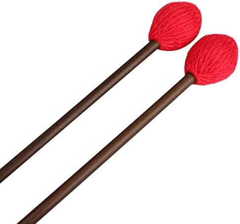 Mr.Power Marimba Mallets Wood Handle Yarn Head with Maple Handle, Bass Percussion instruments Sticks (Medium Hard Yarn Head, Red) Mr.Power