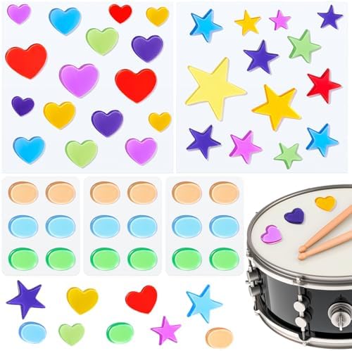 47 Pcs Moon Gels for Drums Silicone Drum Gels Soft Oval Star Heart Drum Dampeners for Drums Cymbals Tone Control, Colorful Feifeiya