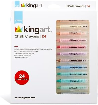 KINGART 572-24 CHALK CRAYONS, Multi-Surface & Washable, Set of 24 Unique Vibrant Colors Kingart