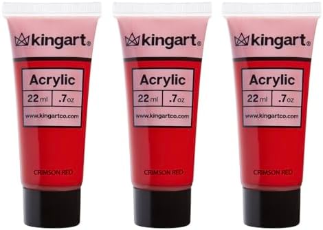 KINGART 500-114 PRO Artist Quality CRIMSON RED Acrylic Paint, 22ml (0.74oz) Tubes, 3 Pack - Set (66ml Total), Crimson Red Kingart