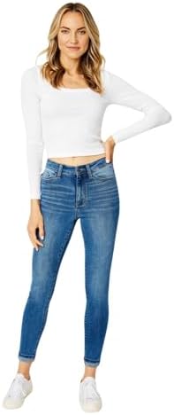 Judy Blue High Waist Cuffed Hem Skinny Jeans - Stretch Denim Comfort Fit 82449- Judy Blue