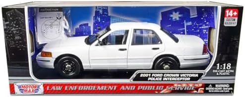 Сборная коллекционная модель автомобиля Ford Crown Victoria Police Car от Motormax, белый, масштаб 1/18 Motormax