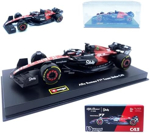 Bburago 1/43 2023 F1Alfa C43#77 Vatteri Bottas Alloy Car F1Romeo Team 1:43 C43#77 Die Cast Racing Car Static Adult Collection Model Car Gift (Hardcover version) HTLNUZD