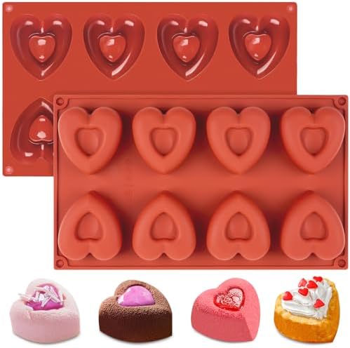 JOERSH 2 Pieces Valentine's Day Heart Shaped Chocolate Molds, 8-Cavity Silicone Muffin Pans Non Stick Baking Molds for Brownie, Cheesecake, Cake Pop, Pudding, Jelly JOERSH