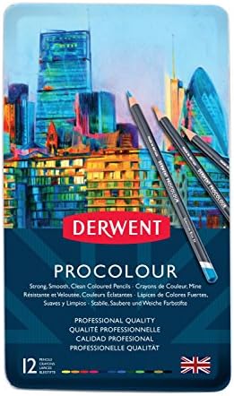 Профессиональные цветные карандаши Derwent Procolour в металлической коробке, набор из 12 штук, яркие и насыщенные. Derwent