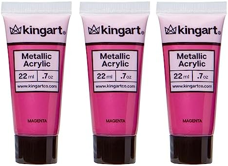 KINGART 502-114 PRO Artist Quality METALLIC MAGENTA Acrylic Paint, 22ml (0.74oz) Tubes, 3 Pack - Set (66ml Total), Metallic Magenta Pink Kingart