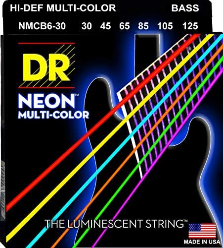 Многоцветные струны для бас-гитары DR Strings HI-DEF NEON, калибр 30-125, технология K3 DR Strings