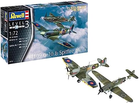 Revell RV03710 Combat Set Bf109G-10 & Spitfire Plastic Model kit, Unpainted Revell