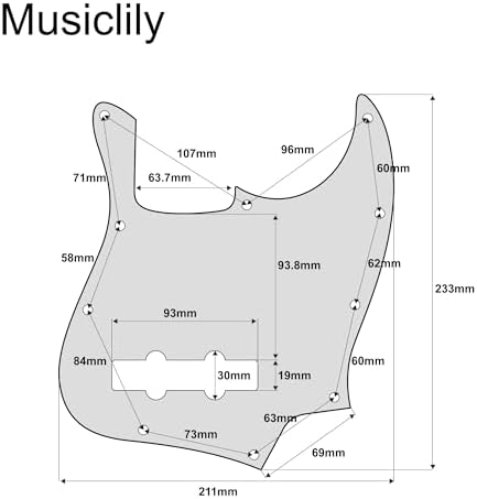 Pickguard Musiclily Pro для 4-струнного бас-гитары Jazz Bass, 10 монтажных отверстий, черный глянцевый, 1 слой Musiclily