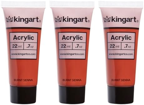 KINGART 500-136 PRO Artist Quality BURNT SIENNA Acrylic Paint, 22ml (0.74oz) Tubes, 3 Pack - Set (66ml Total), Burnt Sienna Kingart