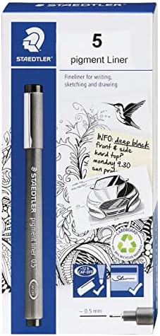 STAEDTLER Pigment Liner, Fineliner Pen for Drawing, Drafting, Journaling, 0.05mm, Black, Box of 5 Pens, 308 0059M STAEDTLER