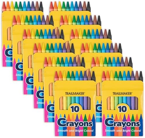 Trail maker 12 Pack Bulk Crayons | Washable Beeswax Bright Color Crayons Bulk Individual Packs, 10 Per Box, 12 Boxes Bundle Art Set Crayons for Kids, Classrooms, Restaurants Trail maker