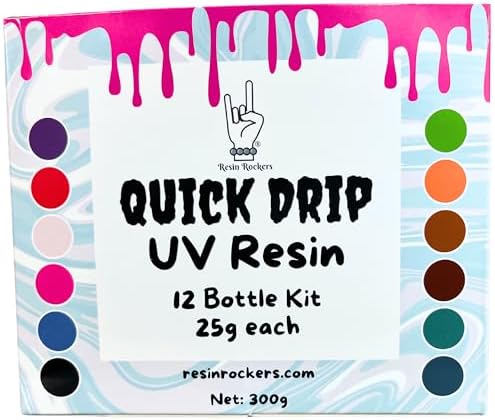 Resin Rockers Quick Drip UV Resin Kit - 12 Colors for Drippy Effects on Pens, Tumblers, and More - Fast Curing, Clear Finish, 12 bottle kit Resin Rockers